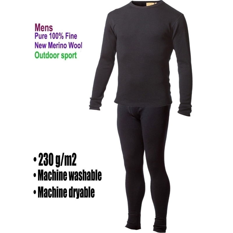 

Men' male 100% Pure Merino Wool Winter Base Layer Thermal Warm Sweater Underwear Breathable Mid weight Tops Pants Bottom Set 201126, Top and this pants