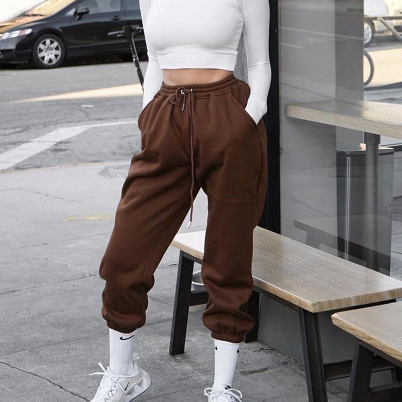 

Women Casual Sport Solid Long Pants Running Jogger Comfortable Baggy Oversized Lace Up Waist Ladies Sweatpants Traksuit Trousers, Black