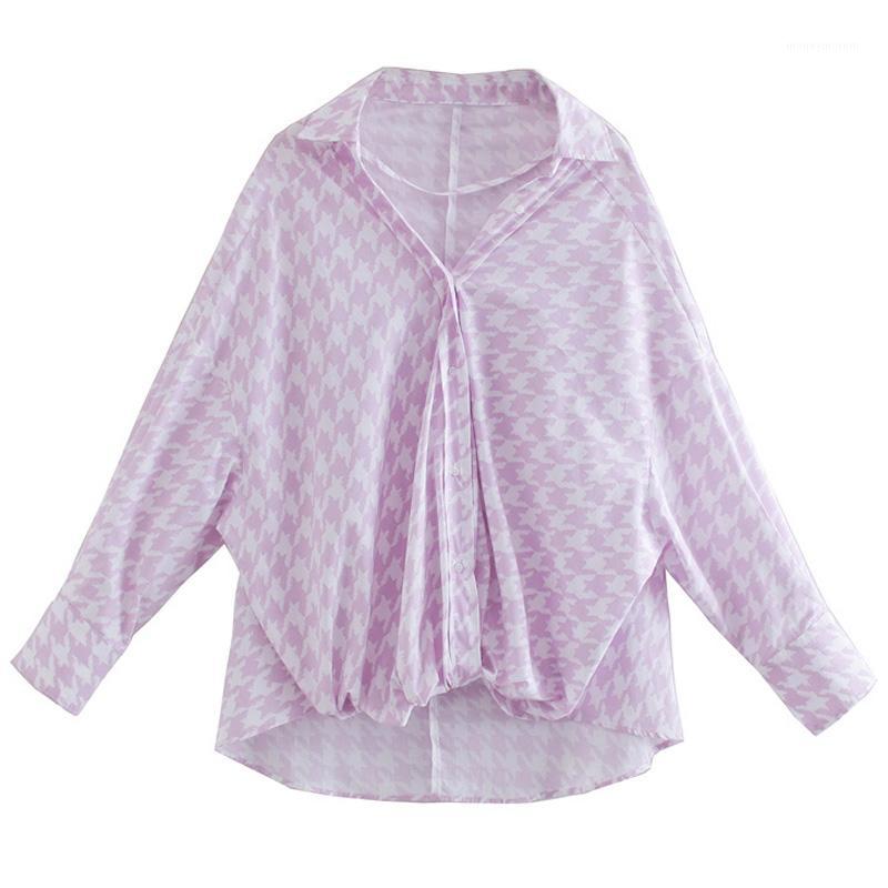 

AGong Casual V Neck Blouses Women Fashion Houndstooth Printed Shirts Women Elegant Loose Knot Long Sleeve Tops Female Ladies GY1, Hhbl7308