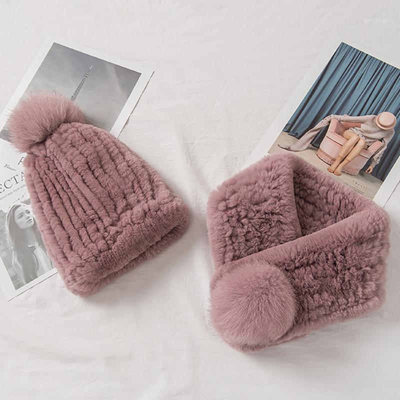 

YCFUR Girls Hat Scarf Set Thicken Furry Real Rex Fur Scarves Hats with Fur Pompoms Cap Women Hats Scarves Sets1