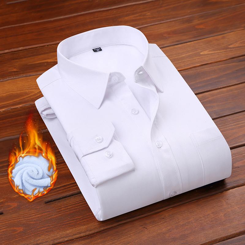 

Winter Fleece Business Casual Shirts For Men Blouse Long-Sleeved Slim Lapel Office Fashion Cardigan Male Shirt Wild Formal Man, Blue