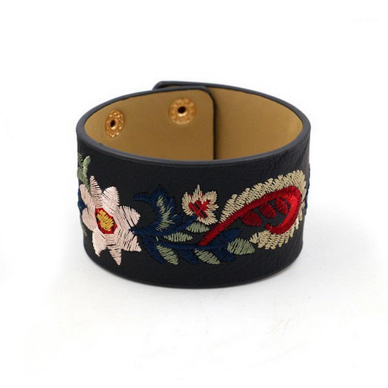 

ZWPON Fashion Designer Embroidery Sunflower Leather Cuff Bracelets & Bangles for Women Female Bracelets Snap Button Jewelry1