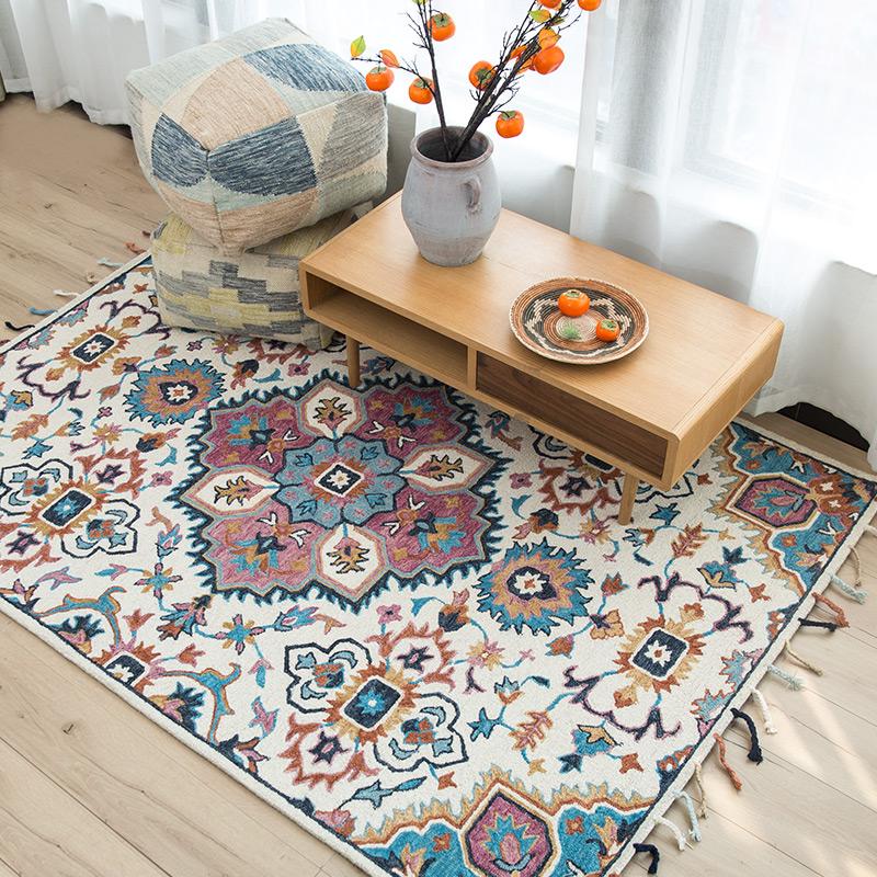 

Kilim style wool handmade gorgeous bedside rug ,1.5cm thickness living room coffee table carpet, Bohemia decoration floor mat, As picture