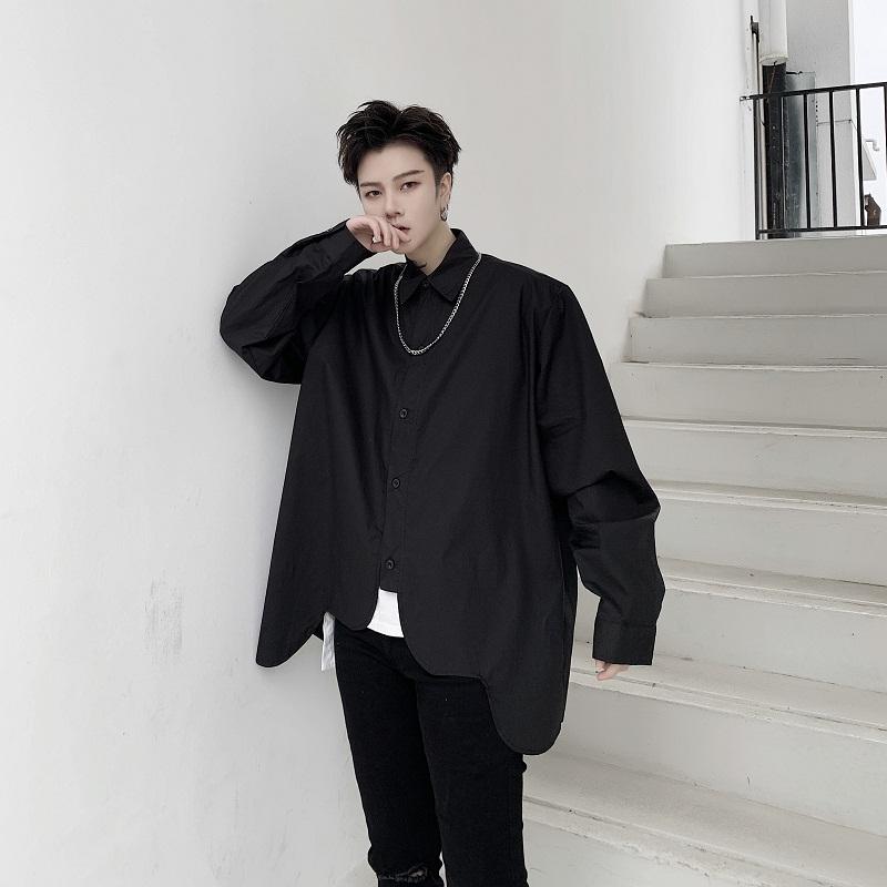 

Men Long Sleeve Casual Shirts Male Women Japan Korea Streetwear Style Gothic Hip Hop White Black Shirt Couple Shirt, 3911 black