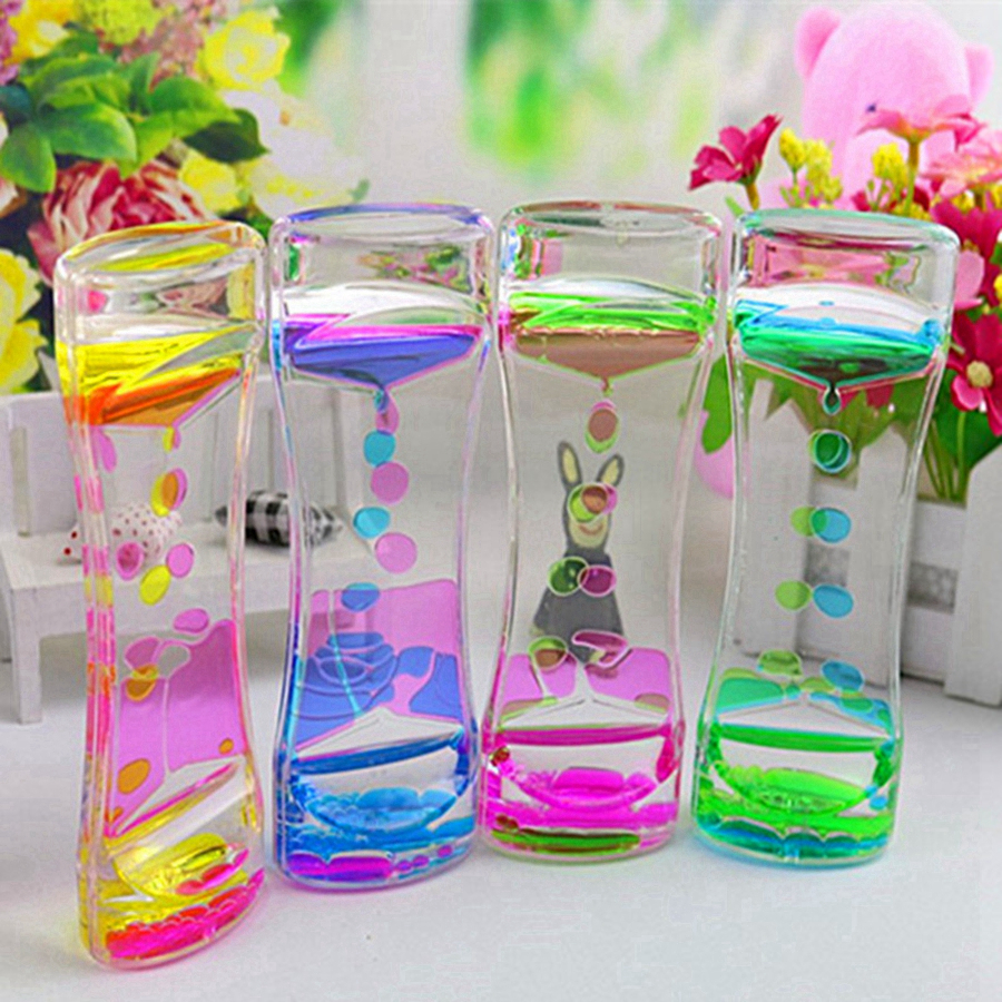 

Floating Double Symphony Slim Liquid Oil Leakage Dynamic Timing Acrylic Hourglass Timer Clock Ornament Desk 4 Colors SEA SHIPPING RRE4076