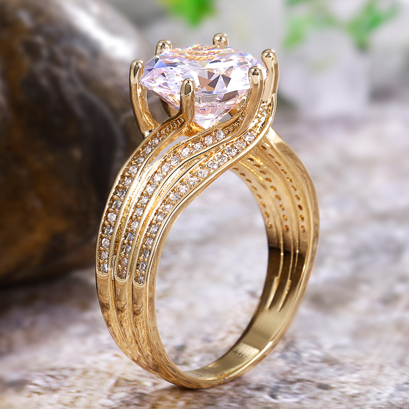 

Unique Design Gorgeous Solitaire 12MM Zircon Bridal Wedding Rings Gold Color Engagement Party Brilliant Women Fashion Jewelry