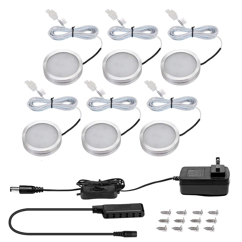 

2021 New 6 Pcs under Cabinet Dimmable Dc12v Kitchen Led Puck Lights for Furniture Wardrobe Cupboard Closet Lighting Aq6d