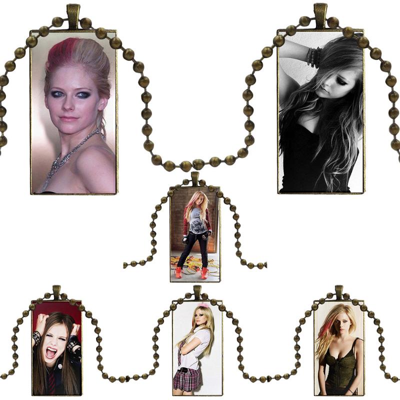 

For Women Wedding Glass Cabochon Jewelry Steel Color With Long Pendant Choker Rectangle Necklace Cute Avril Lavigne