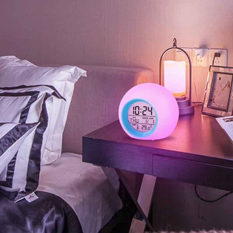

Digital Clock Temperature Detect Electronic Alarm Clock Fashion Night Light 7 Color LED Snooze for Kids Sleep Timer Clocks