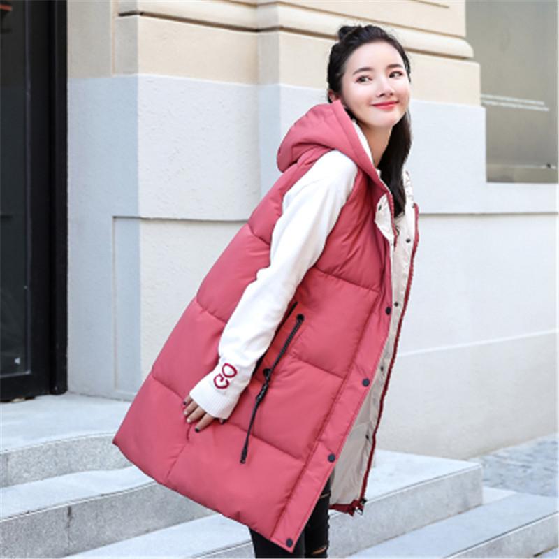 

New Long Vest Women Coat 2020 Winter Vest Women Waistcoat Fashion Ladies Hooded Outerwear Jacket For Female, Beige