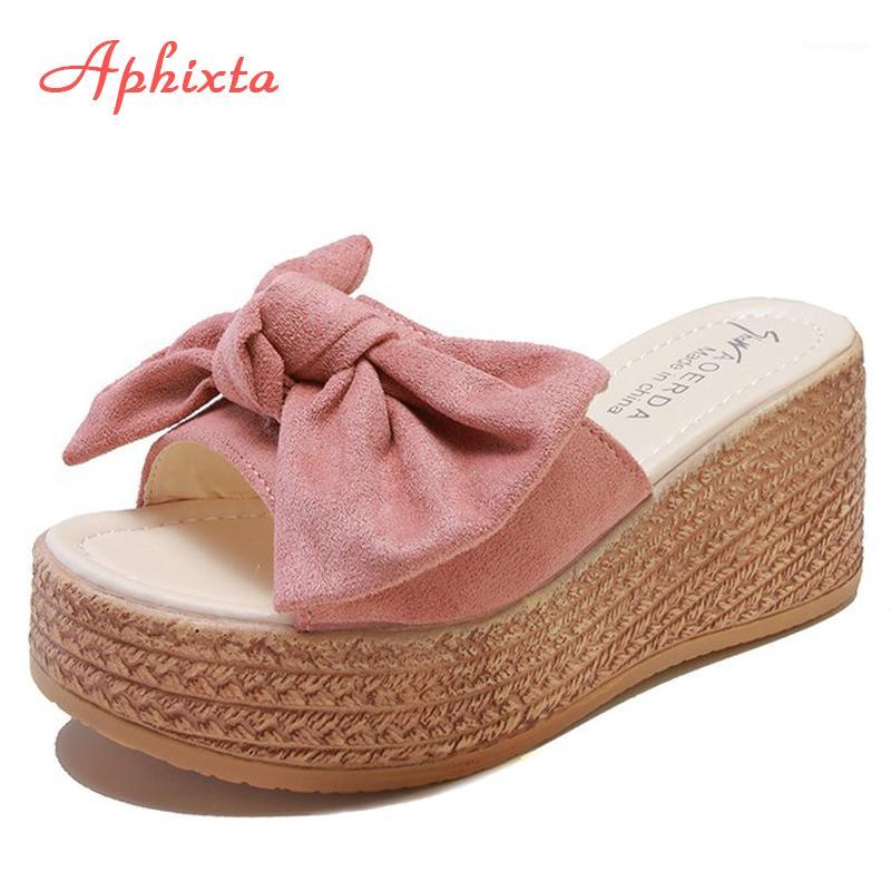 

Aphixta 7cm or 9cm Summer Women Wedge Slippers Platform Appliques Bow Beach Antiskid Female Sandals Clog Shoes Slides Women1, Yellow 7cm