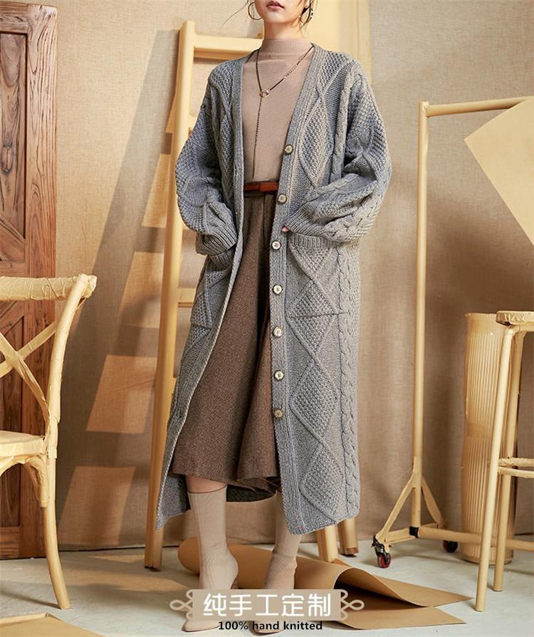 

pure cashmere or wool 100% hand knitted women long cardigans coat customize wholesale retail, Chose clr wool