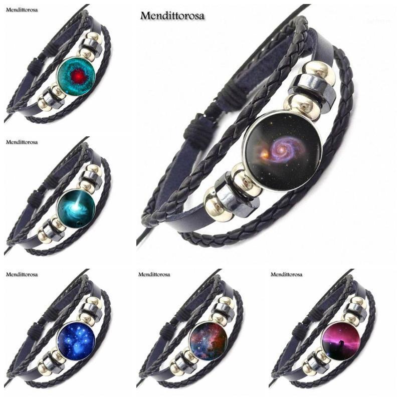 

EJ Glaze Glass Cabochon Jewelry With Statement Black Leather Bracelet Bangle For Men Women Party Gift Star Nebula Galaxy1