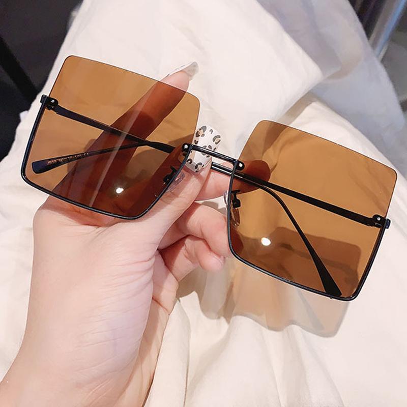 

Sunglasses 2021 Half Frame Square For Women Brand Oversized Elegant Sun Glasses Female Alloy Gradient Uv400 Shade Black Blue