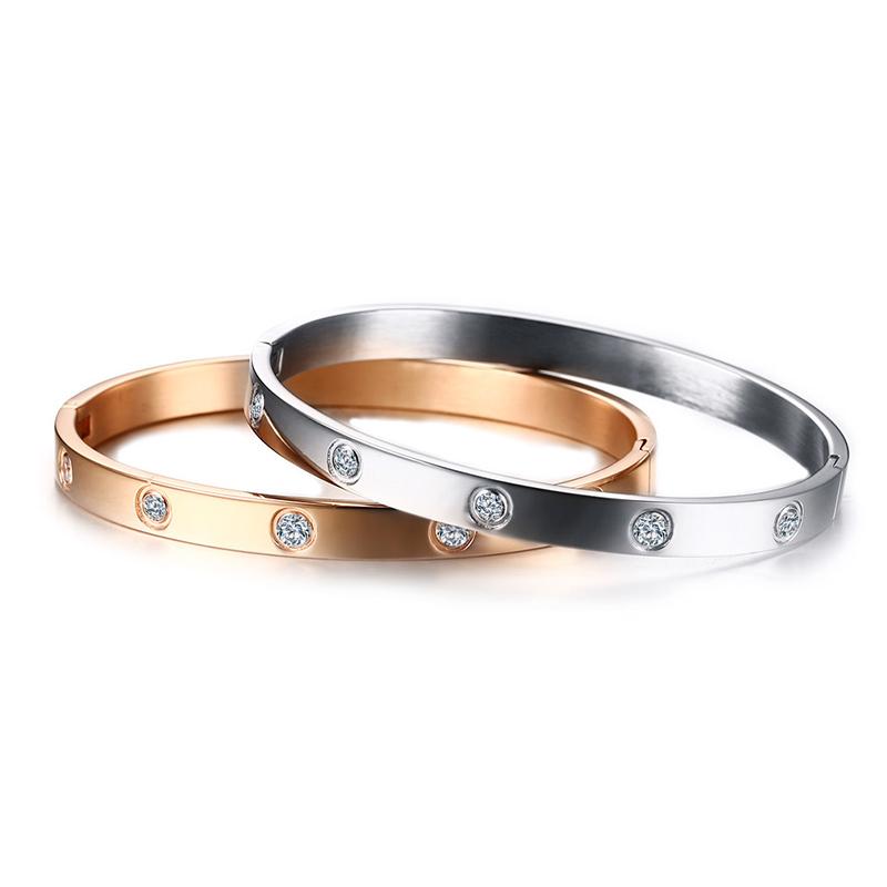 

Bracelet for Women stainless steel Fashion Steel Rose Gold bracelet Bangles Simple Zircon women Jewelry gifts wholesale