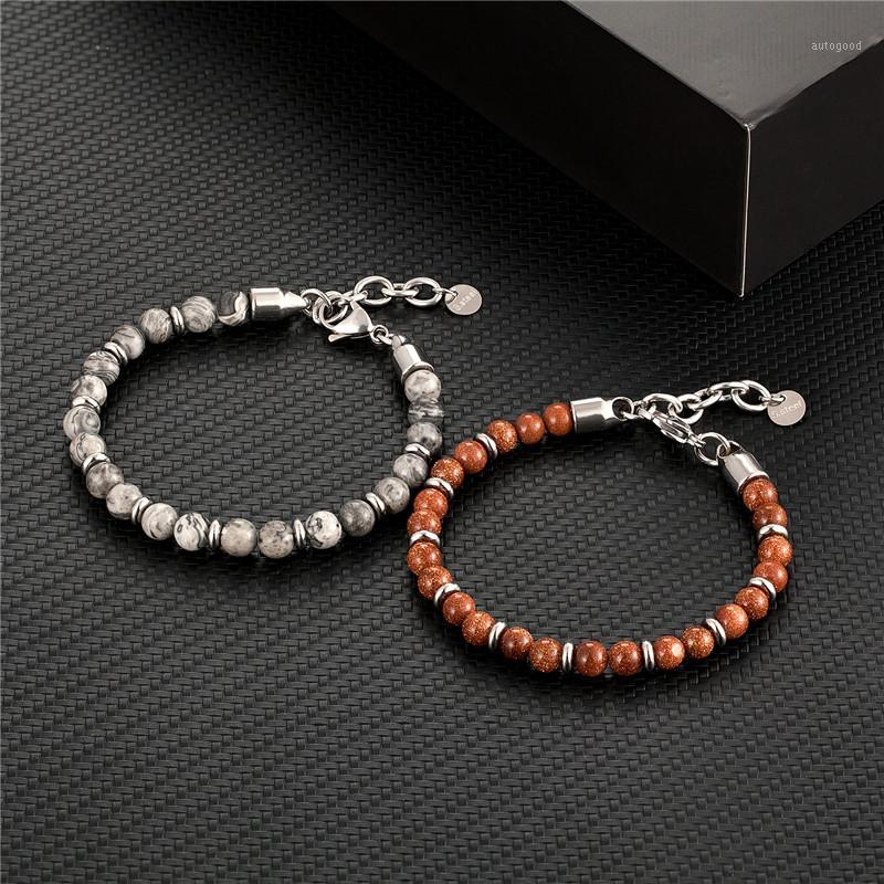 

Charm Bracelets MKENDN Fashion Strand Bracelet Men Jewelry 6mm Natural Stone Stainless Steel Tiger Eye Bead Men1
