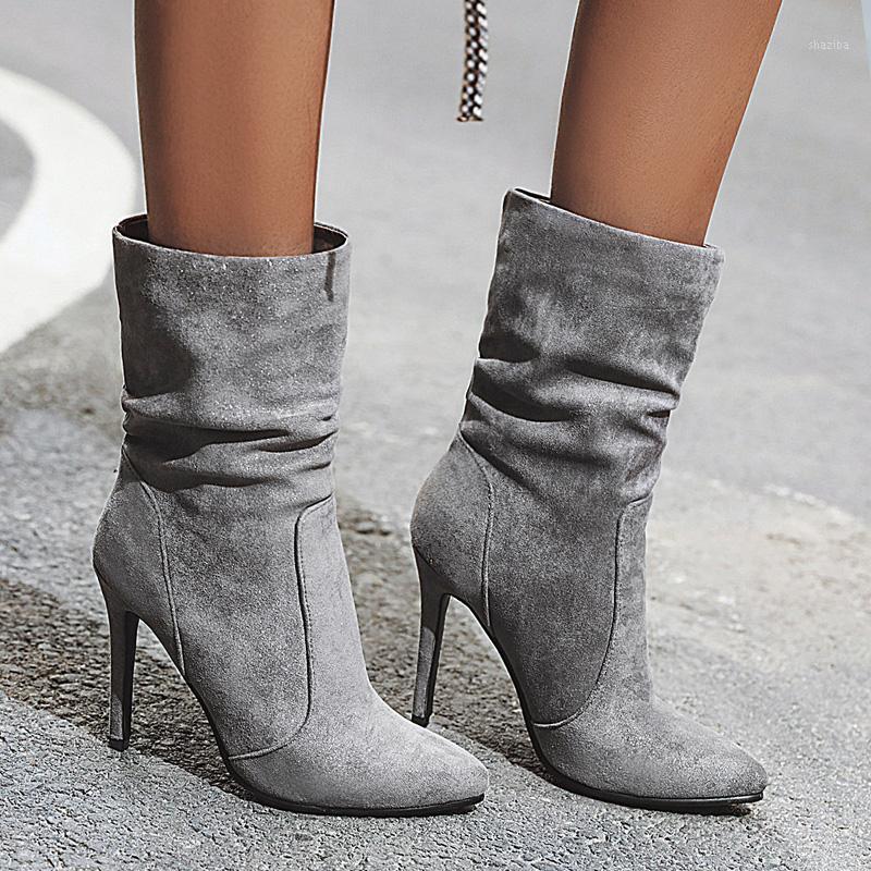 

AIWEIYi Woman Sock Boots Black Grey Thin High Heels Ankle Boots Pointed toe Stiletto Heel High Heels Short Botas Mujer1, Apricot