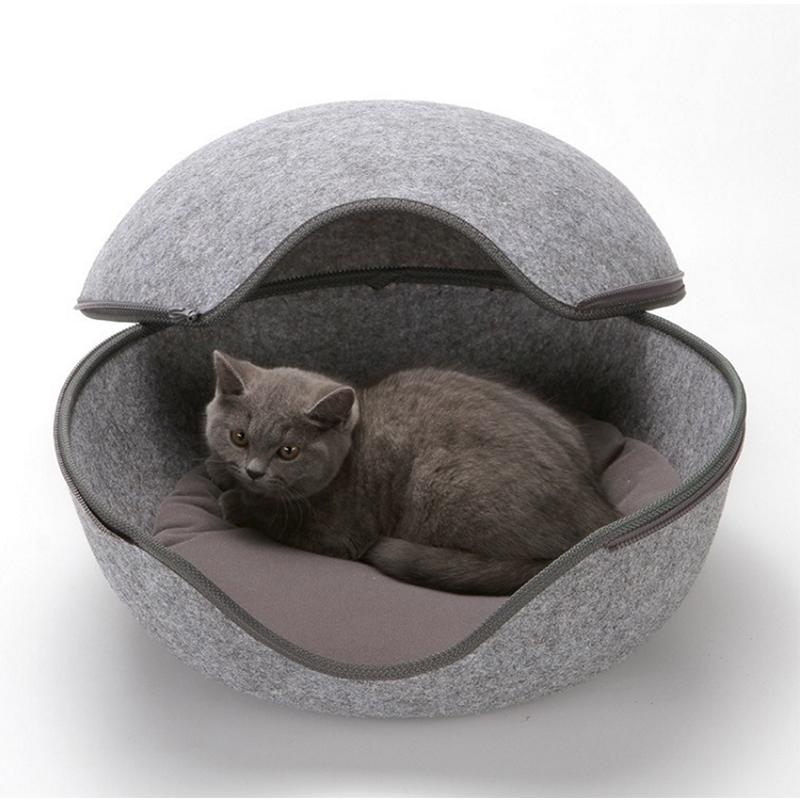 

Egg Shaped Cozy Felted Cat Bed Pet House Bed Cozy Cave Pet Baskets Solid Mini Warm Soft Sleeping Bag Dog Kennel Beds Nest