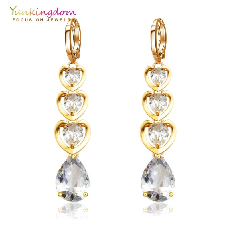 

Three Heart Water Drop Long Dangle Drop Earrings for Women Shiny Crystal Cubic Zirconia Eardrop Fashion Wedding Jewelry