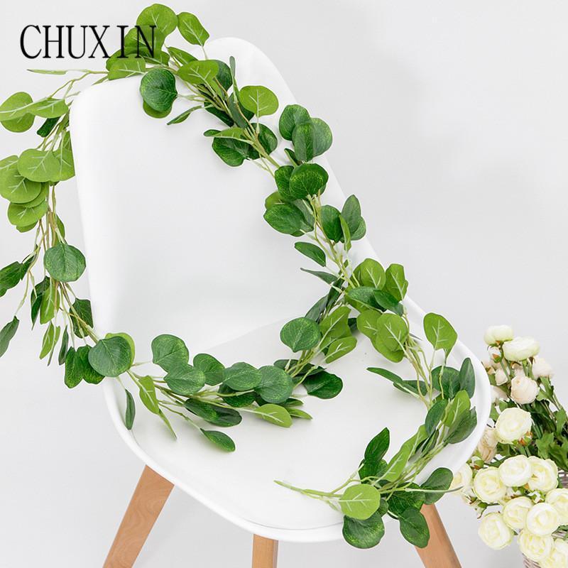 

2M artificial flower green plants eucalyptus round leaf cane wedding ceiling decoration simulation plants home decor fake vine1, B gray white 180cm