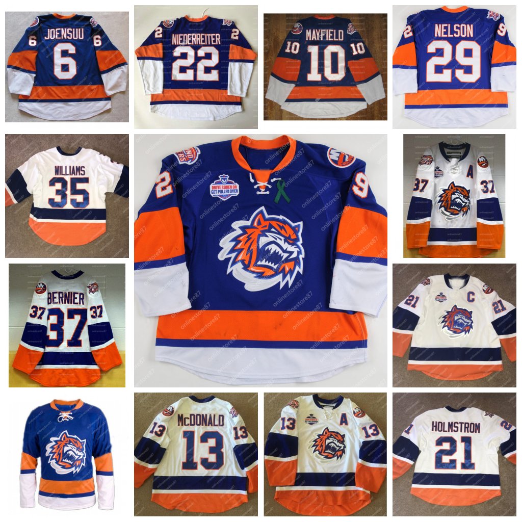 

customize Bridgeport Tigers Hockey Jersey 10 Scott Mayfield J 6 esse Joensuu 29 Brook Nelson 13 COLIN MCDONALD 22 Nino Niederreiter, 18 number