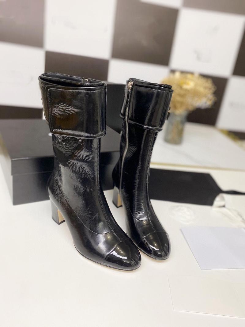 

2020 New Autumn Winter Black Leather Women's Boots Woman Patent Leather Winter Boots Ankle High Heel Shoes Genuine