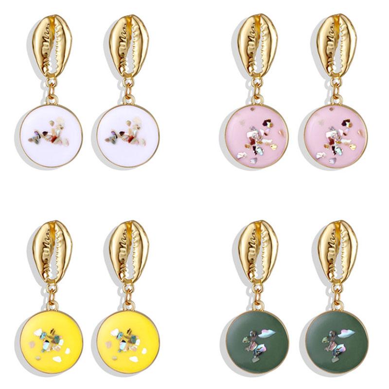 

EN Shell Geometric Fashion Earrings For Women Round Gold Color Vintage Earrings Jewelry