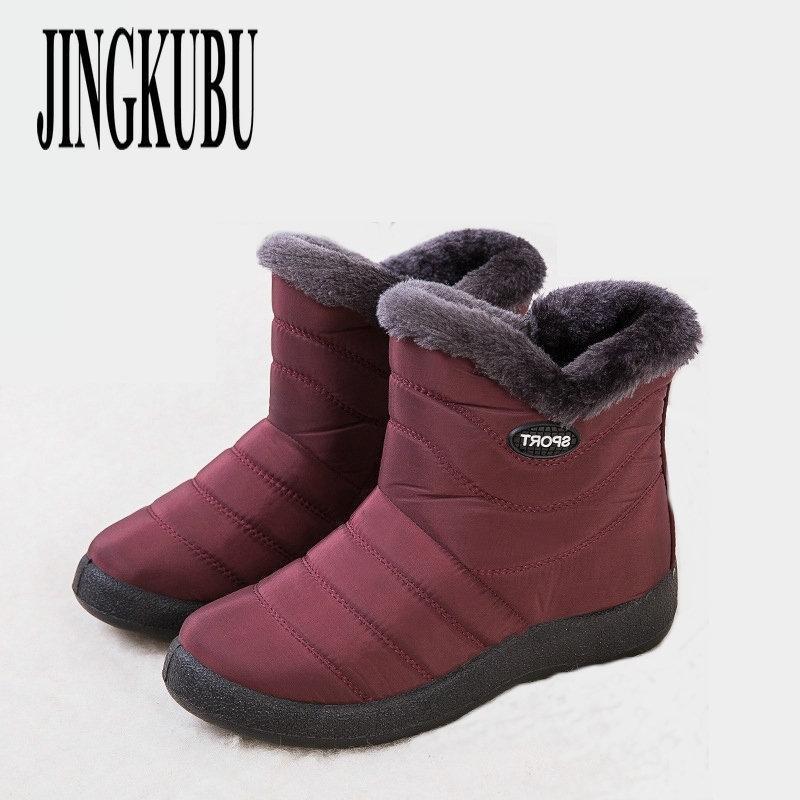 

JINGKUBU Female Snow Boots Winter Boots women flat waterproof 2020 Shoes Botas Mujer Botas femininas de inverno Black plus size1, Brown
