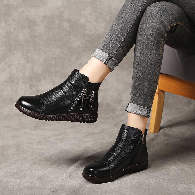

Delicate woman genuine leather fuzzy ankle boots female keep warm plush snow boots mom casual winter shoes, Gray fabric
