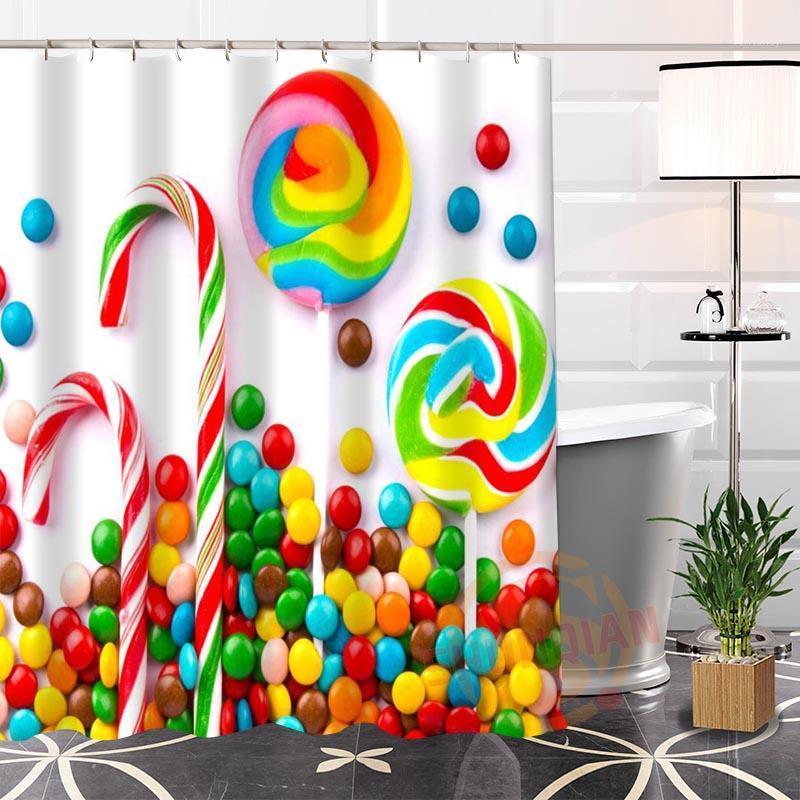 

100% Polyester Custom candy Shower Curtain Fabric Modern bathroom With Hooks Bath screens1