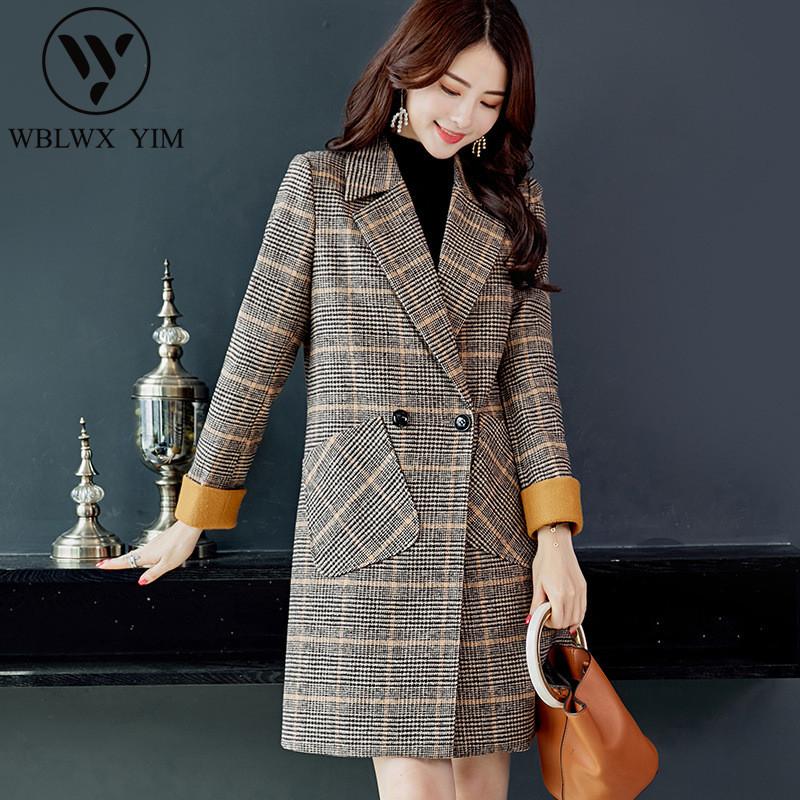 

Autumn winter Wool Coat Women Vintage Plaid Single Button Thick Warm Wool blend Long Coats Loose Plus size Winter Coat Female, Light brown