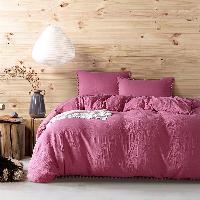 

HM Life Hot Selling Duvet Cover Sets Solid 10 Colors  Queen King Size Soft Comfortable Contracted Style Home Textile1, Red