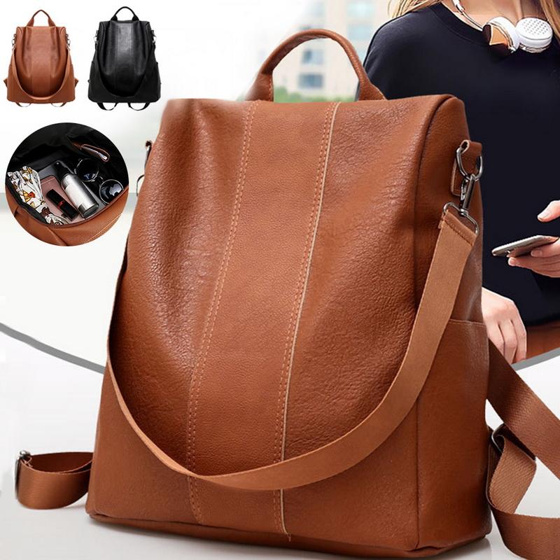 

Women Backpack Stylish Travel Fashion PU Leather Zipper Lady Schoolbag Anti Theft Fashion Female Tote Backpack Shoulder Bag, Black