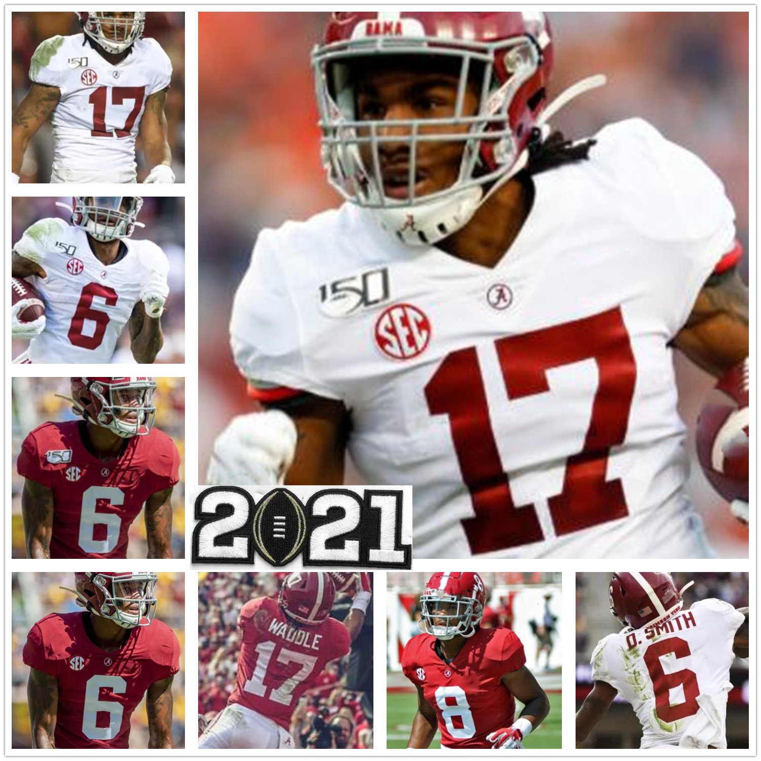 

NCAA 2021 Alabama Crimson Tide College Football Jersey DeVonta Smith Jaylen Waddle John Metchie III Mac Jones Najee Harris Red White, As pics