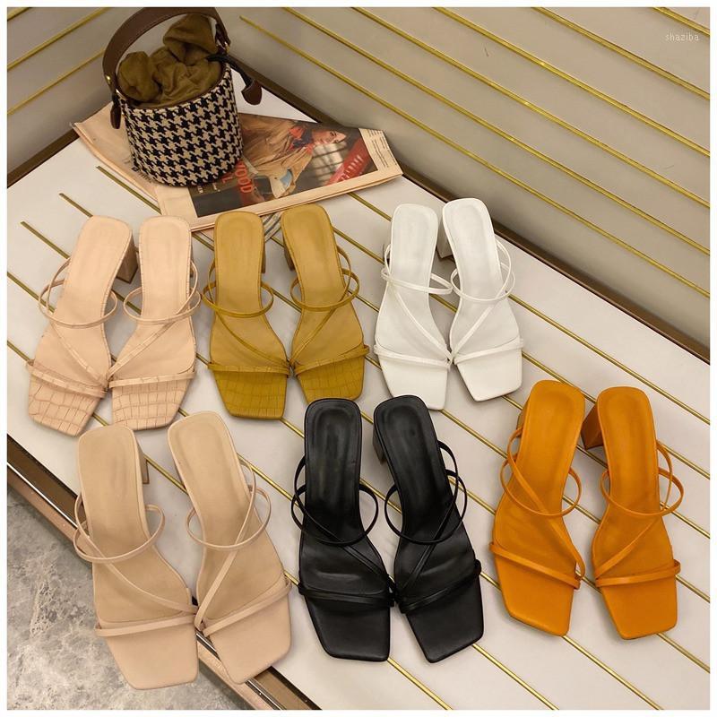 

New 2020 Women Fashion Slipper Square High Heel Classics Strap Sandal Ladies Elegant New Summer Bohemian Pumps Slides1, Shitouwen pink