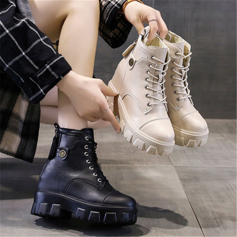 

New Fashion 2021 Chunky for Waterproof Plutonium Leather Height Woman Tall Short Boots Female -40 Y86T, Black
