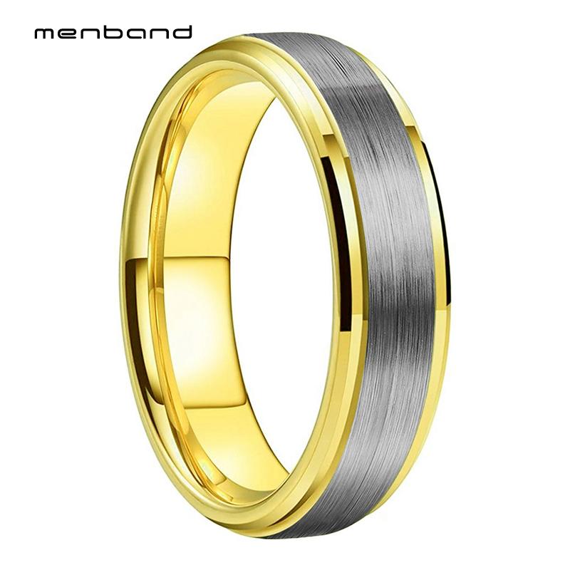 

6MM Yellow Gold Women Tungsten Wedding Band Ring With Beveled Brushed Finish Ring Box Available