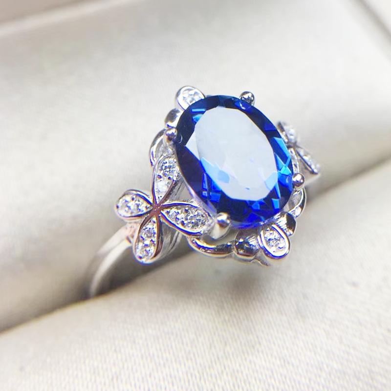 

Cluster Rings Natural Real Blue Topaz Ring Per Jewelry 9*11mm 4.5ct Gemstone 925 Sterling Silver Fine Women T214274, Golden;silver