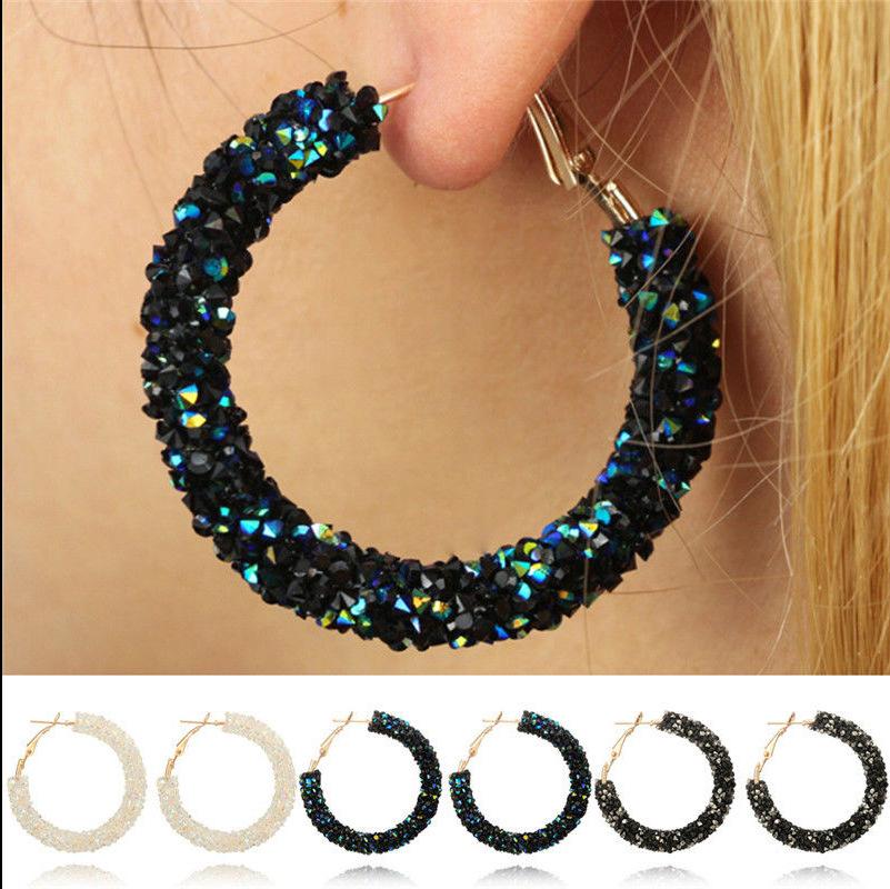 

SIZZZ Fashion simple personality retro exaggerated circle crystal hoop earrings for women