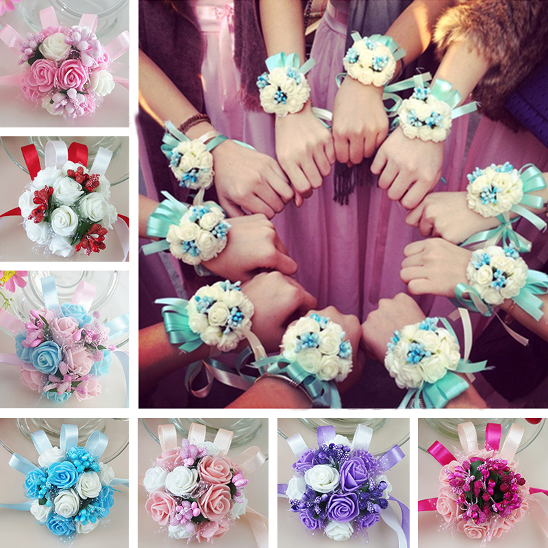 

Wrist Corsage Bridesmaid Sisters Hand flowers Artificial Bride Flowers For Wedding Dancing Party Decor Bridal Prom