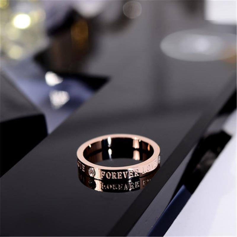 

Top Quality 3MM Concise Zircon Wedding stainless steel material Rose Gold love forever engagement Ring Never Fade Jewelry KK010