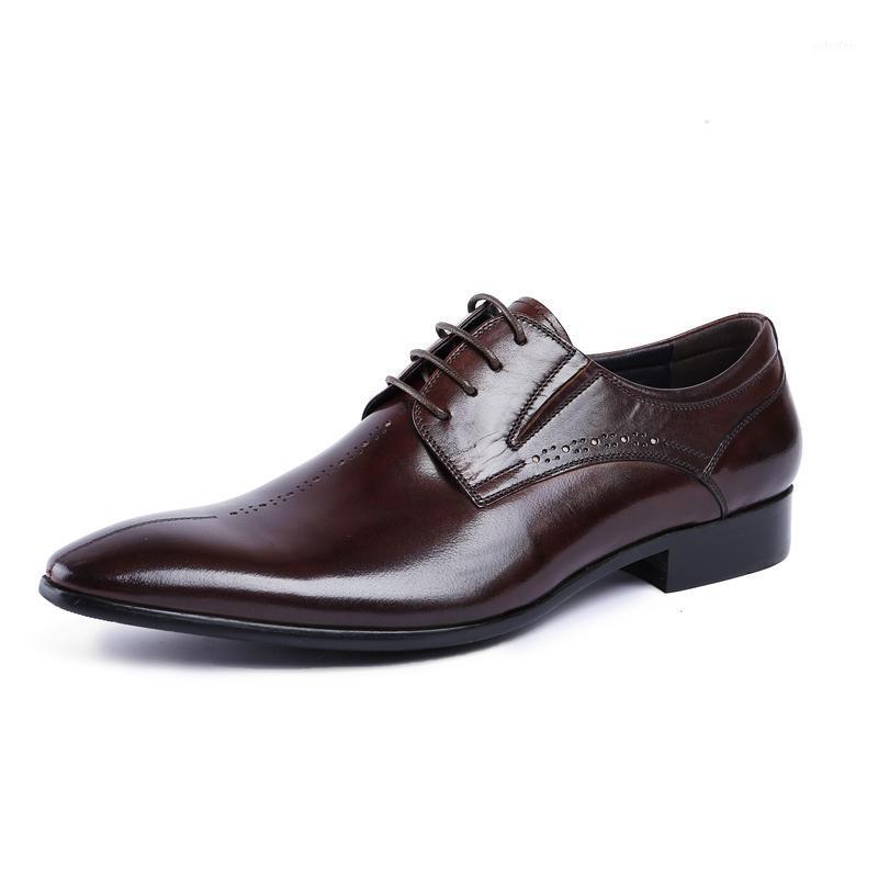 

Men's Dress Shoes Genuine Leather Cowhide Leather Pig Inner Round Toe Derby Style Wedding Business Shoes 2020 New Lace-up1, Black