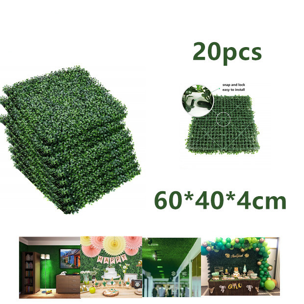 

20PCS 40*60cm Artificial Plant Foliage Hedge Grass Mat Greenery Panel Decor Wall Fence Plant Garden Home Decoration 1029, Minor defects