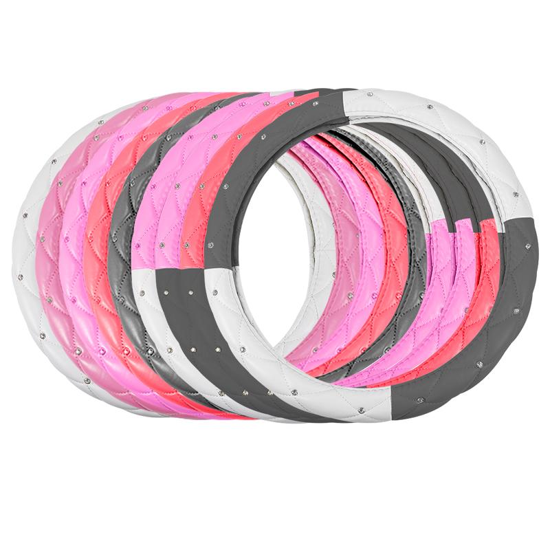 

Women PU Leather Steering Wheel Cover Case Crystal Auto Steering-Wheel Covers Protectors Car Interior Decoration Accessories