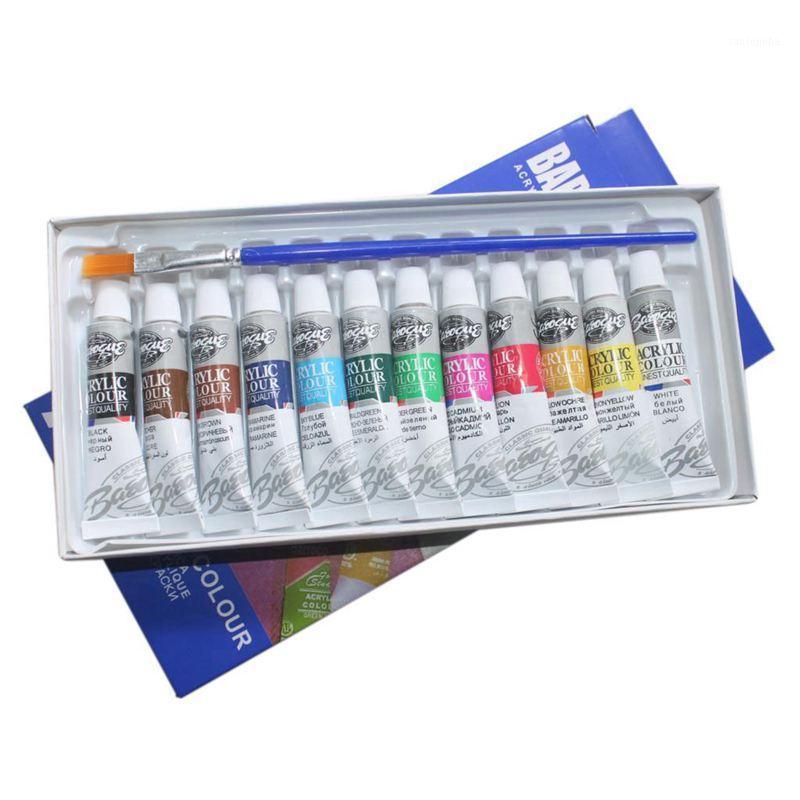 

6 ML 12 Colors Professional Acrylic Paints Set Hand Painted Wall Painting Textile Paint Brightly Colored Art Supplies Free Brush1