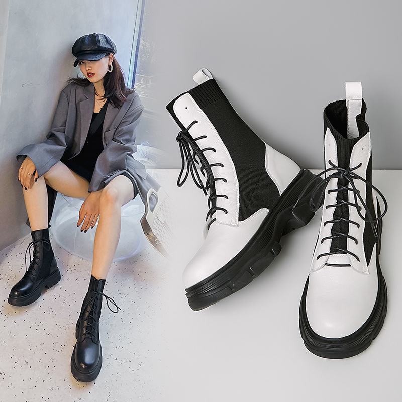 

2021 Female Hot of Flying Upper Cloth Autumn and Winter Shoes Ladies Colorblock Short 2-color Boots XTYK, White