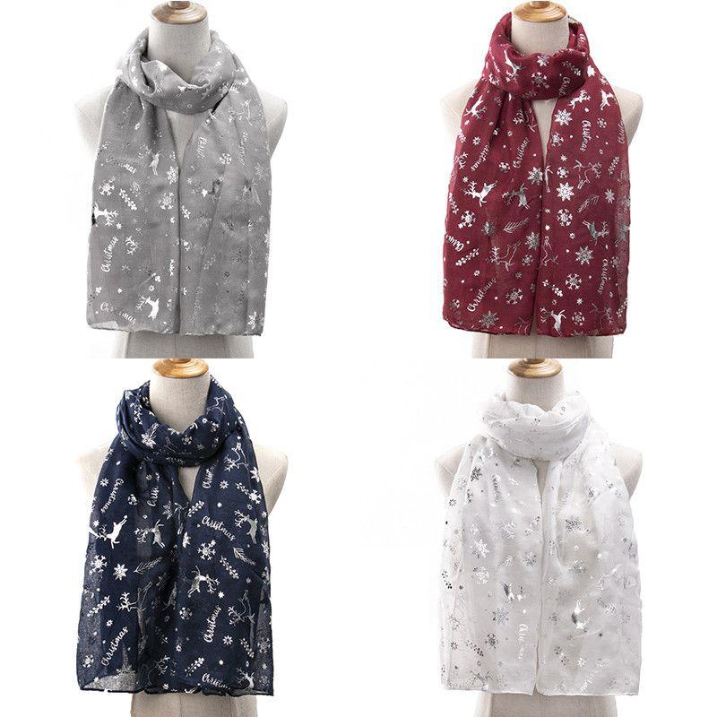 

2021 Silver Christmas Scarf Long New Hot Printed Elk Snowflake Christmas