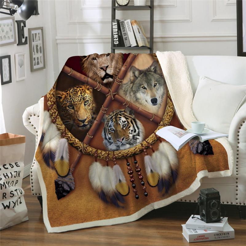 

Wolf Dreamcatcher Blanket Microfiber Plush Throw Blanket D Animal Tribal Lion Tiger Leopard Bears Thin Quilt Queen