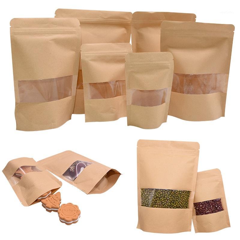 

10pcs Kraft Paper Window Zipper Bags Reusable Sealing Candy Gift Dried Bag for Home Storing Packing Supplies1