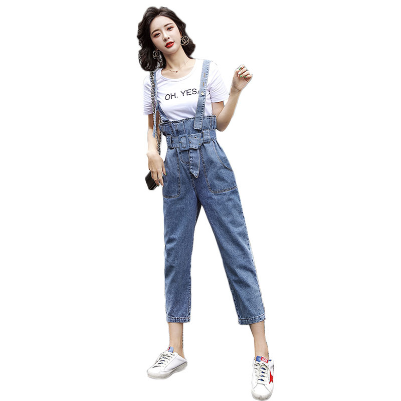 

2021 New Women Denim Jumpsuit Ladies Spring Fashion Loose Jeans Rompers Schoolgirl Casual Sleeveless Overalls Two-piece Set Y40 V2gy